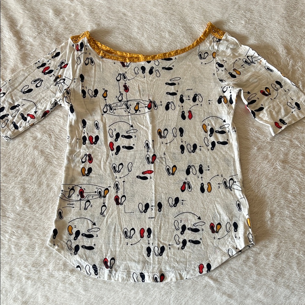 Anthropologie White Graphic Tee with Red and Yellow Accents